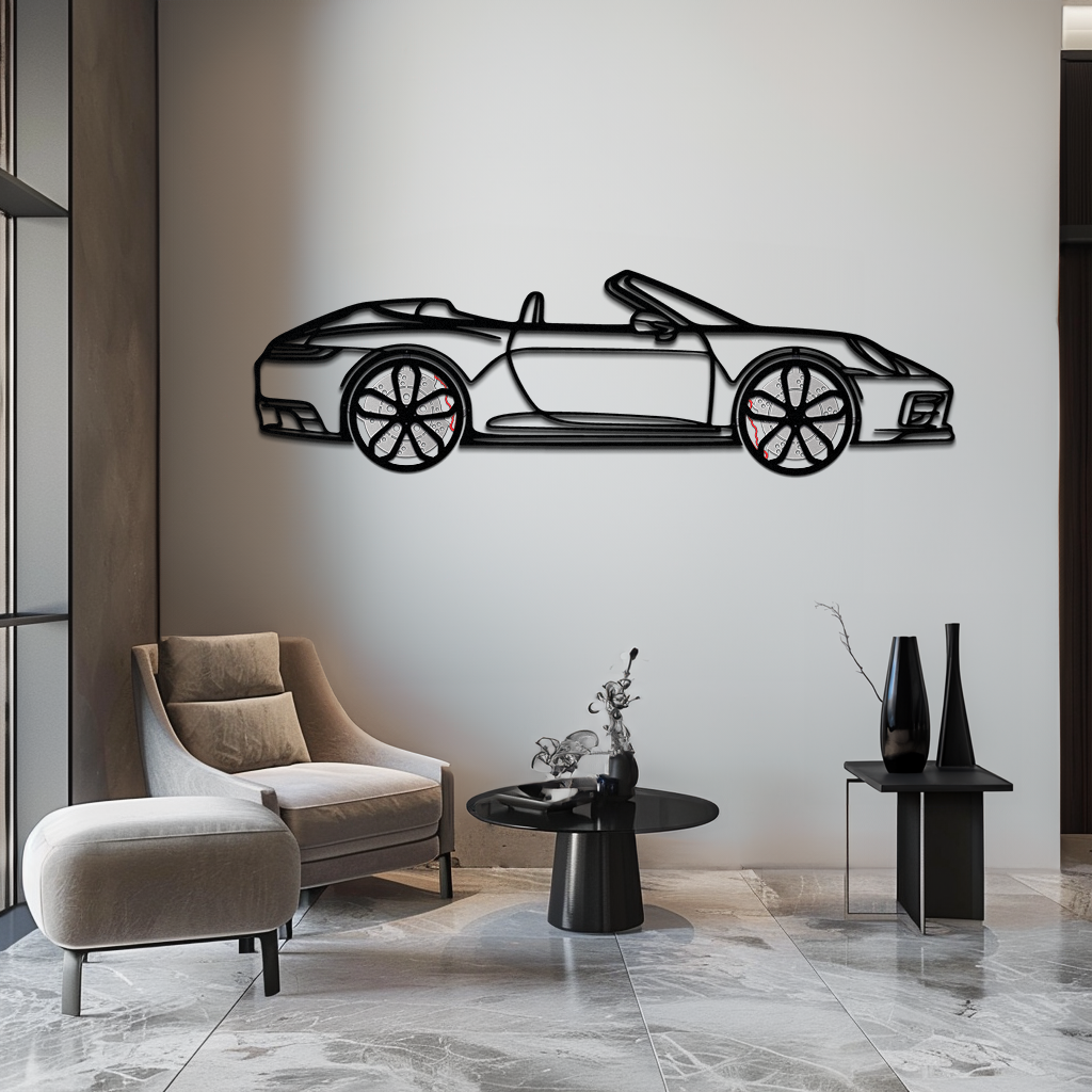 Porsche 911 (992) Convertible Silhouette Metal Wall Art – Rotating Wheel Luxury Car Decor Gift 🌟🏎️,KAFMEKA057