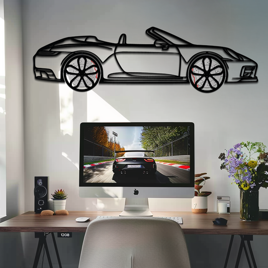 Porsche 911 (992) Convertible Silhouette Metal Wall Art – Rotating Wheel Luxury Car Decor Gift 🌟🏎️,KAFMEKA057