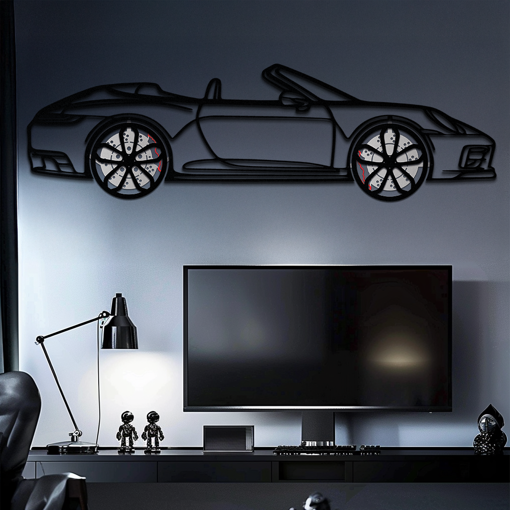 Porsche 911 (992) Convertible Silhouette Metal Wall Art – Rotating Wheel Luxury Car Decor Gift 🌟🏎️,KAFMEKA057