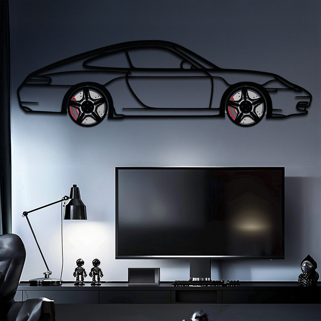 Porsche 911 (996) Silhouette Metal Wall Art – Modern Classic Décor with Rotating Wheels 🏁🔥,KAFMEKA059