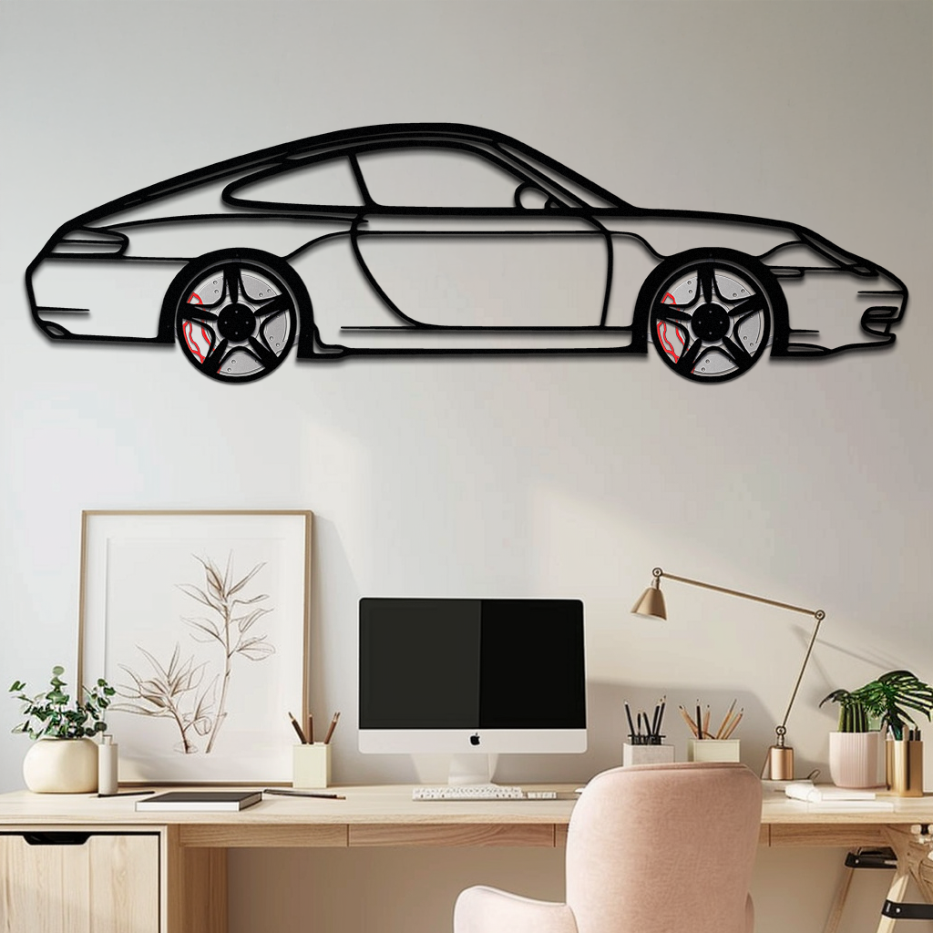 Porsche 911 (996) Silhouette Metal Wall Art – Modern Classic Décor with Rotating Wheels 🏁🔥,KAFMEKA059