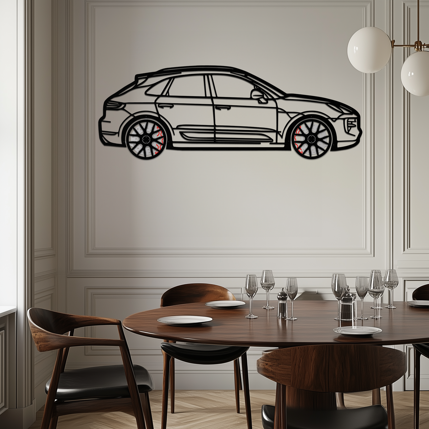Porsche Macan GTS 95B Metal Wall Art – Luxury Performance SUV Silhouette with Rotating Wheels-KAFMEKA065