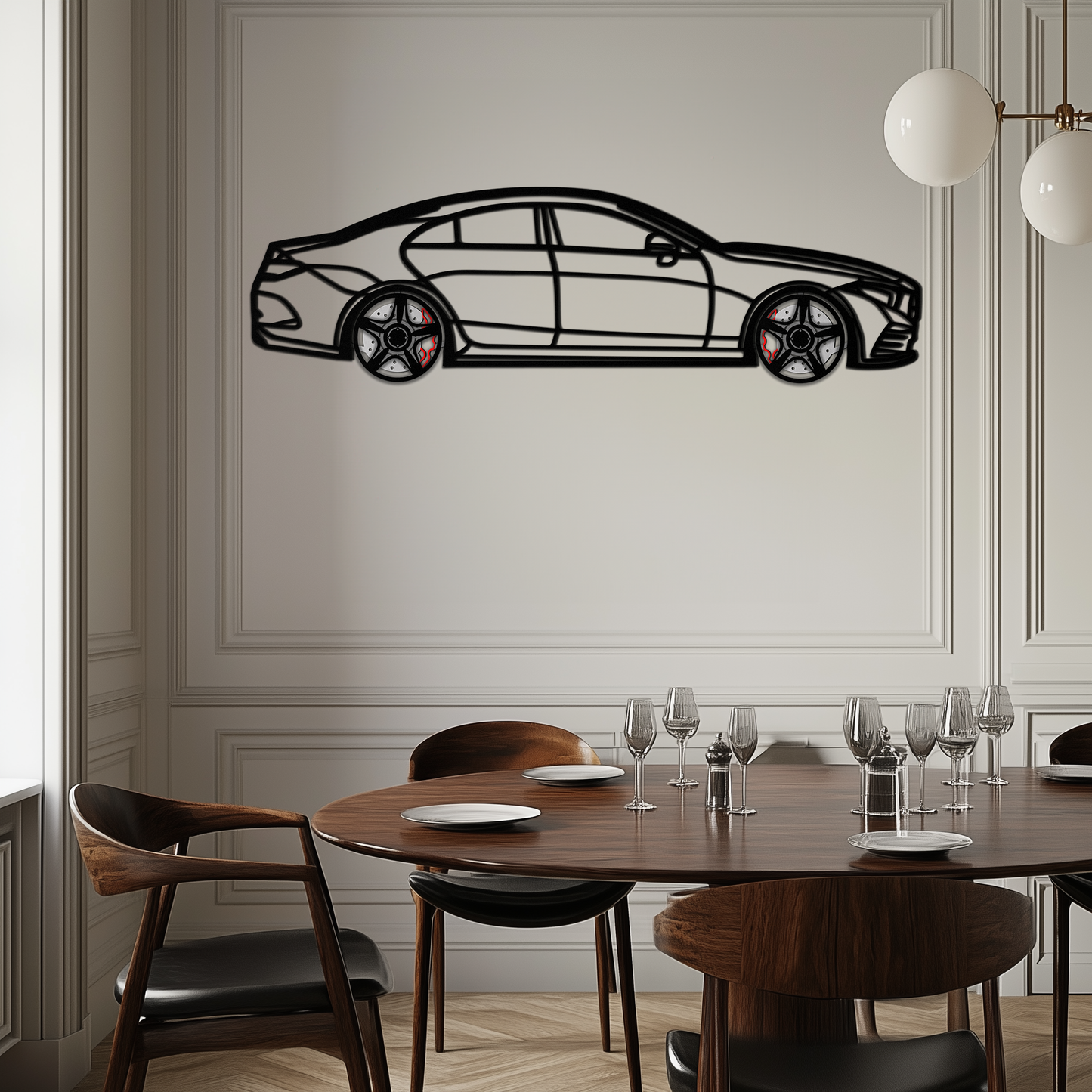 Mercedes CLS Metal Car Wall Art – Rotating Wheels • Luxury Automotive Decor Gift - KAFMEKA077