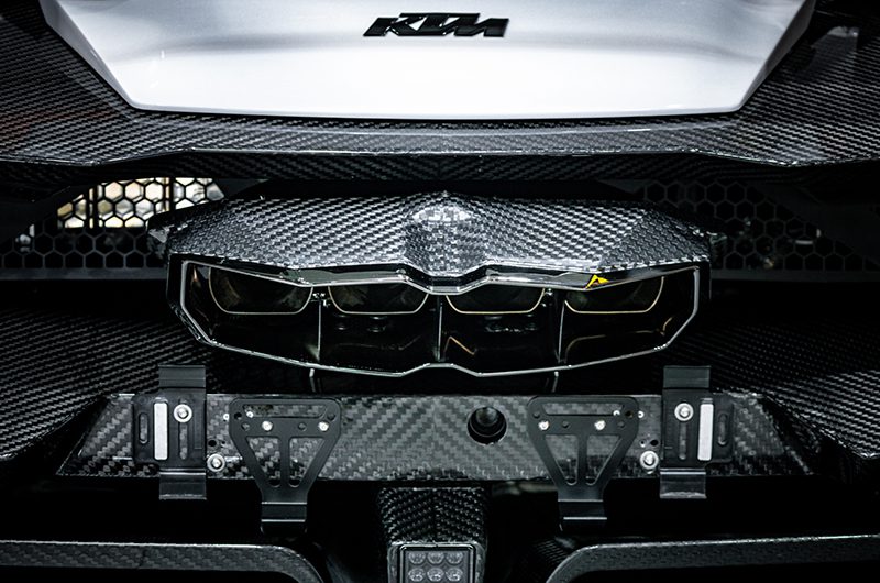 KTM X-Box GT-XR: Valved Exhaust w/ Heat Shield + Carbon/Stainless Exhaust Finisher