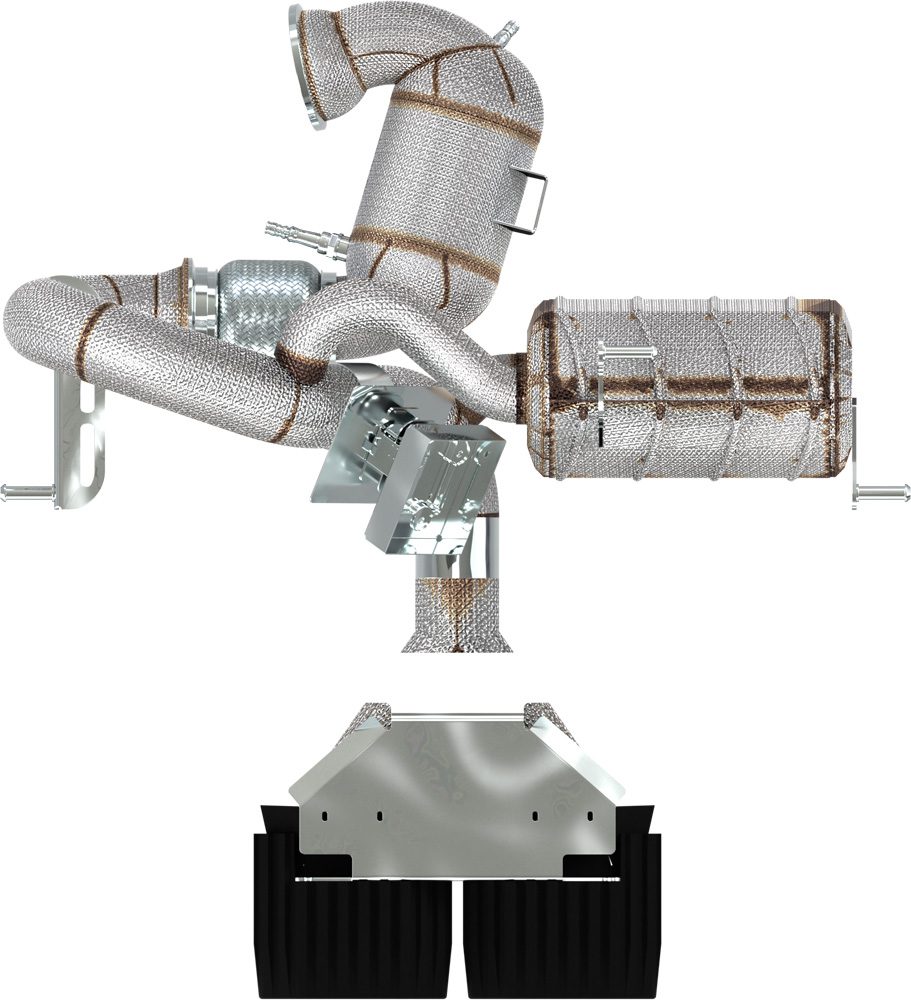 KTM X-Box GT-XR: Valved Exhaust w/ Heat Shield + Carbon/Stainless Exhaust Finisher
