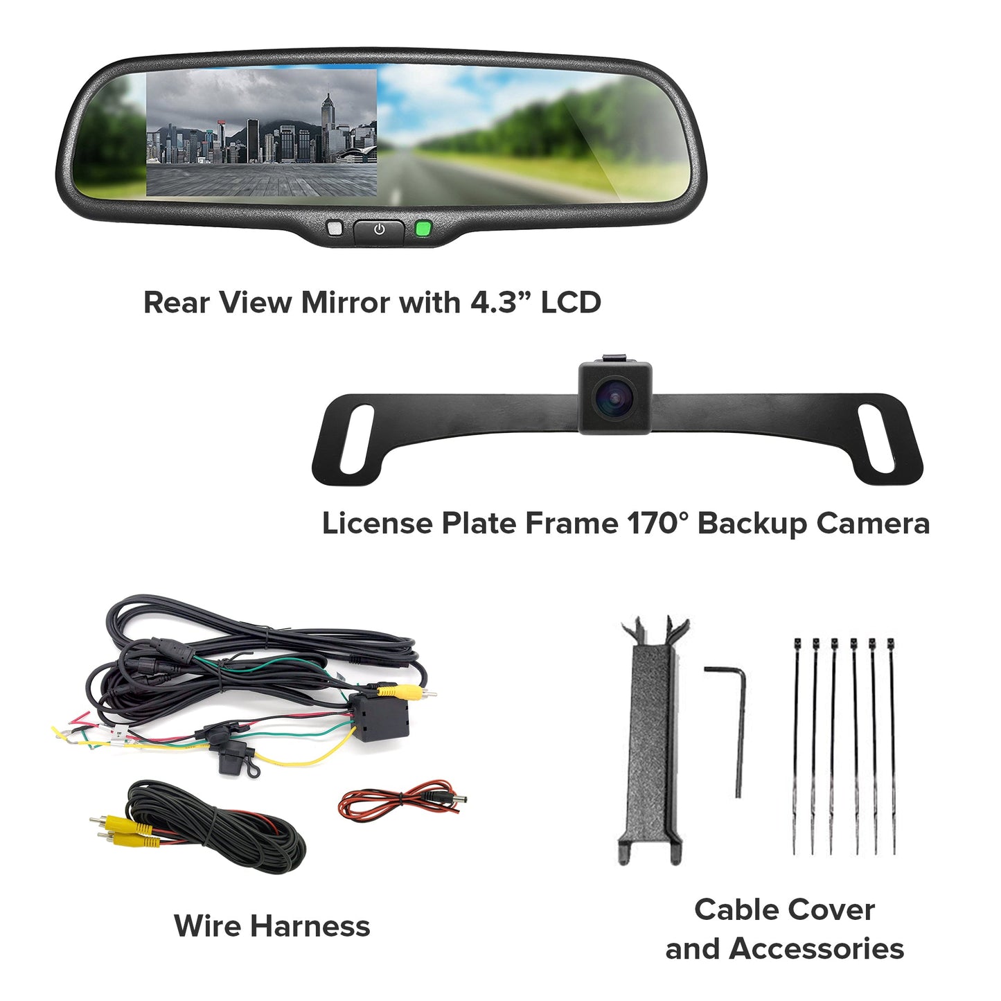 Master Tailgaters 10.5" OEM Rear View Mirror with 4.3" LCD Screen and 170° Backup Camera | Rearview Universal Fit | Auto Adjusting Brightness LCD | Anti Glare | Full Original Mirror Replacement