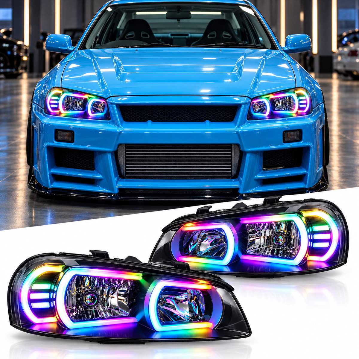 RGB LED Headlights for Nissan Skyline R34 GTR GTT