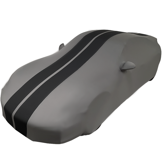 1999-2026 Porsche 911 / 718 Coupe/Carrera/Targa/Turbo GTS/Cayman/Boxster Ultraguard Stretch Satin Indoor Car Cover : Sport Series - Dark Gray with Black Stripes