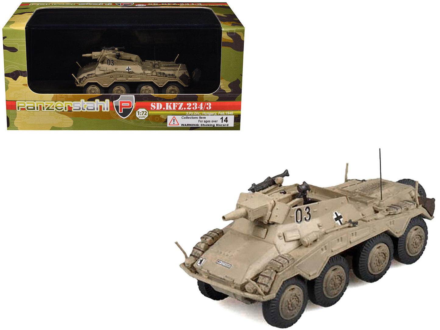 Sd.Kfz. 234/3 Armored Vehicle "#0 3rd Panzer Division Hungary" (1945) German Army 1/72 Diecast Model by Panzerstahl