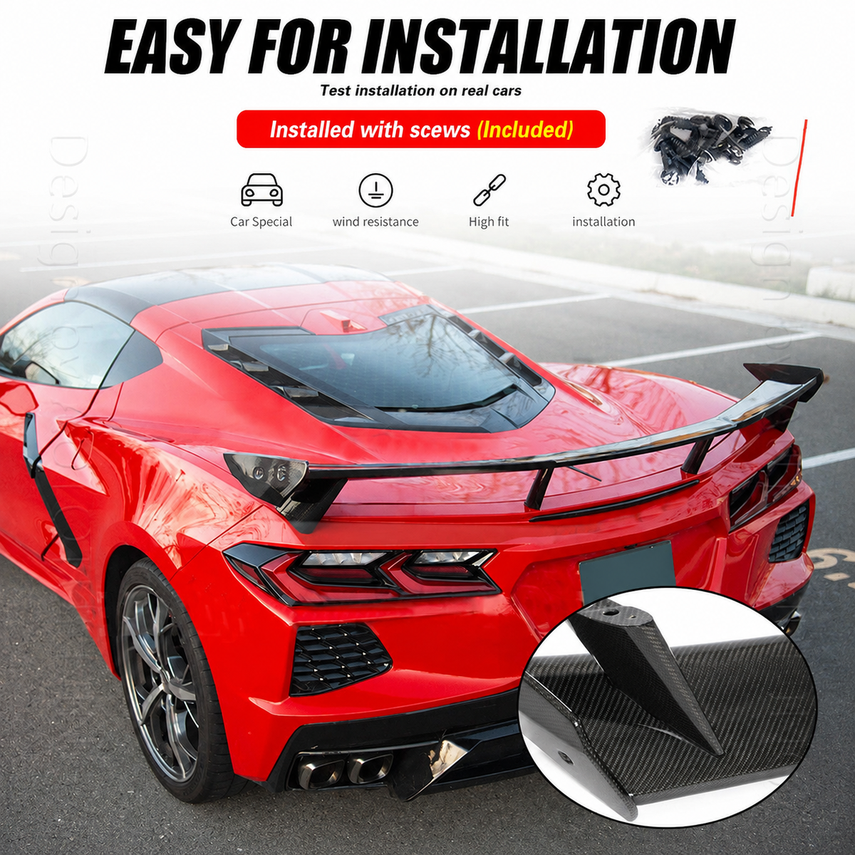 Dry Carbon Fiber Rear Spoiler Tail Wing for Chevrolet Corvette C8