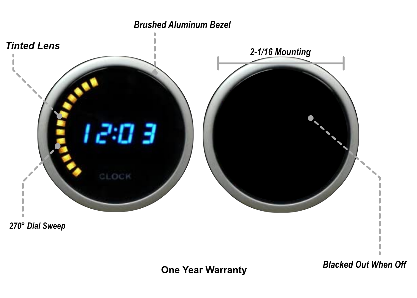 2-1/16" Digital Clock 12 volt -Blue