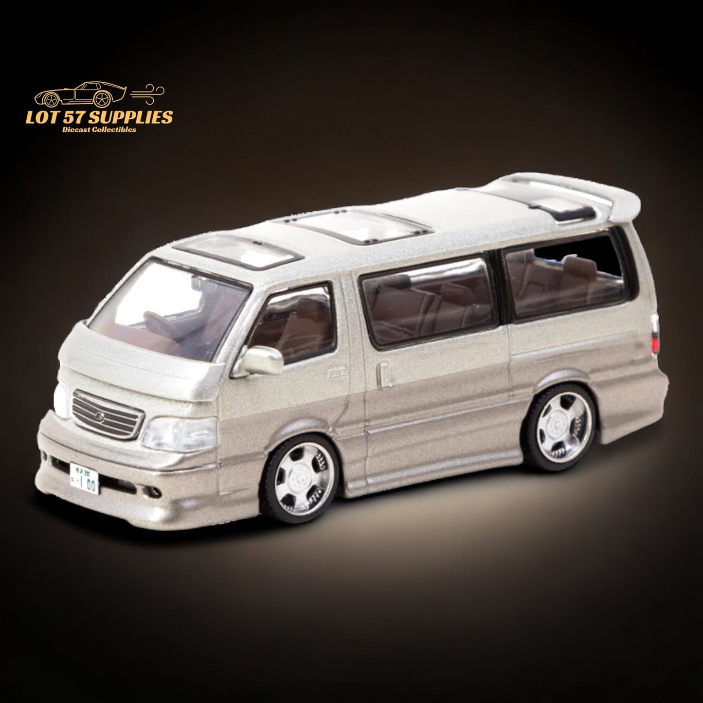 Tarmac Works Toyota Hiace Wagon Custom in Silver/Brown 1:64