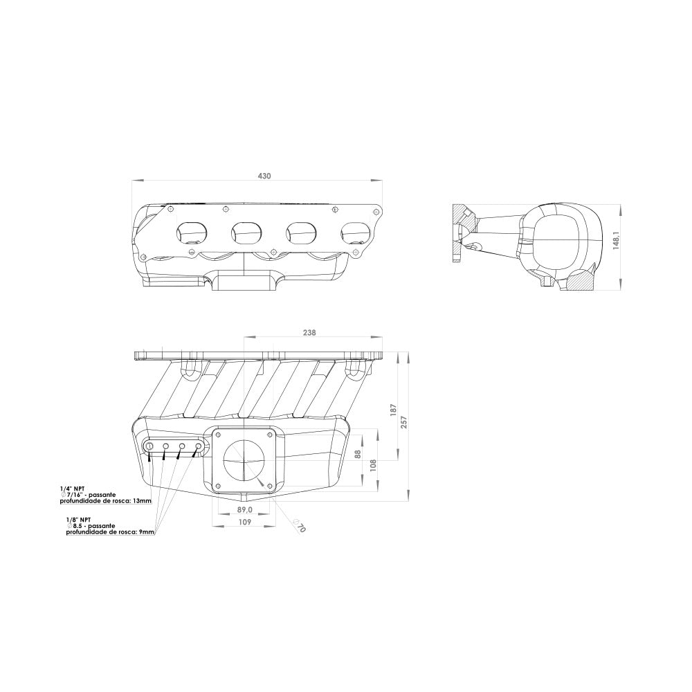 Intake manifold for 8th gen Honda Civic SI (K20 engine) - 8 injectors - Mustang throttle
