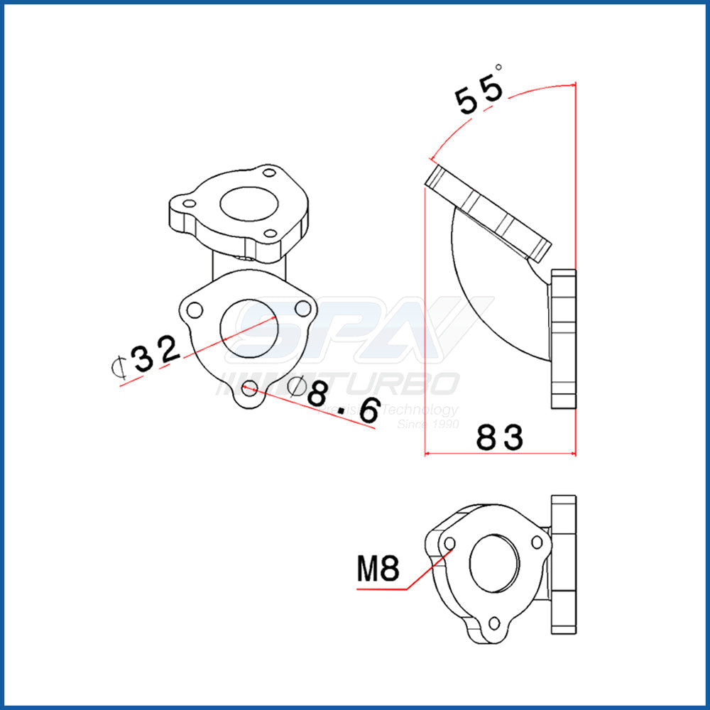 55 degree L fitting Wastegate mount for Golf IV TMW08T3N manifold