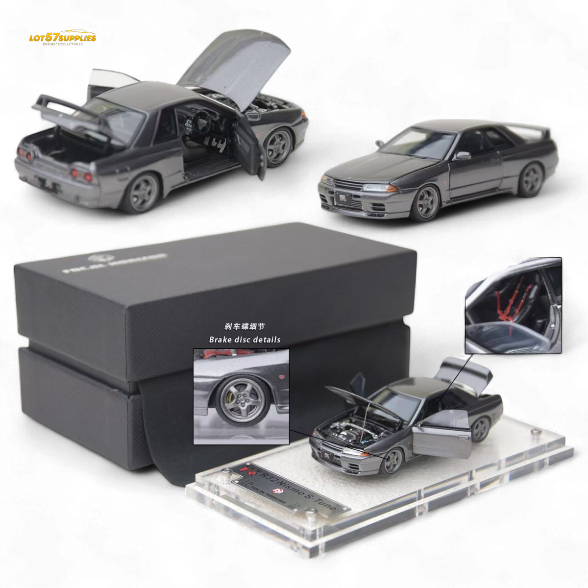 Focal Horizon Skyline GT-R 3rd Gen R32 Nismo S-Tune - Gun Grey - Fully Openable 1:64