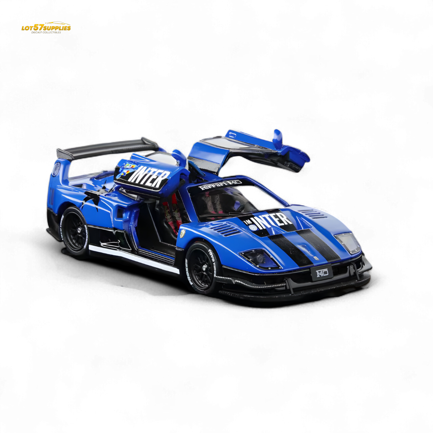 Demon King Auto F40 LB-Works Wide-Body Gull Wing Gate Modified - Inter Milan Livery 1:64