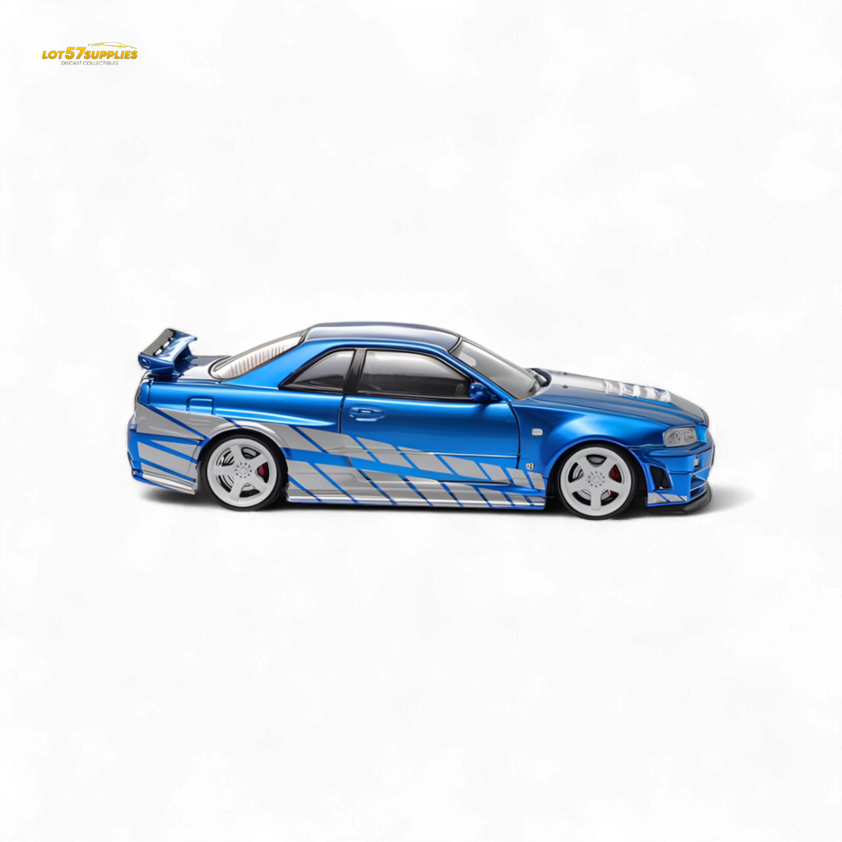 Fast Speed Skyline GT-R R34 Nismo Z-Tune - Blue with Silver Stripes 1:64