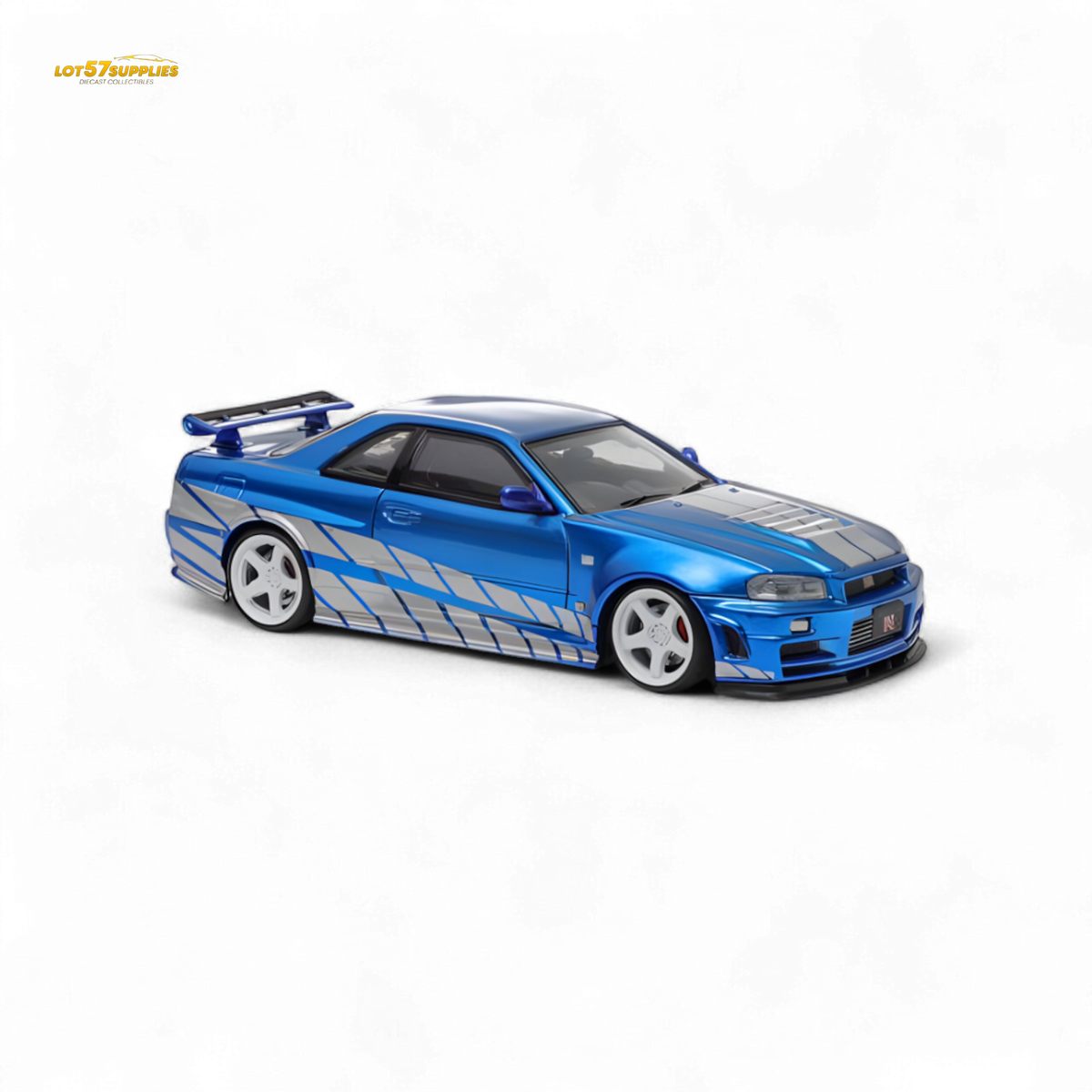 Fast Speed Skyline GT-R R34 Nismo Z-Tune - Blue with Silver Stripes 1:64
