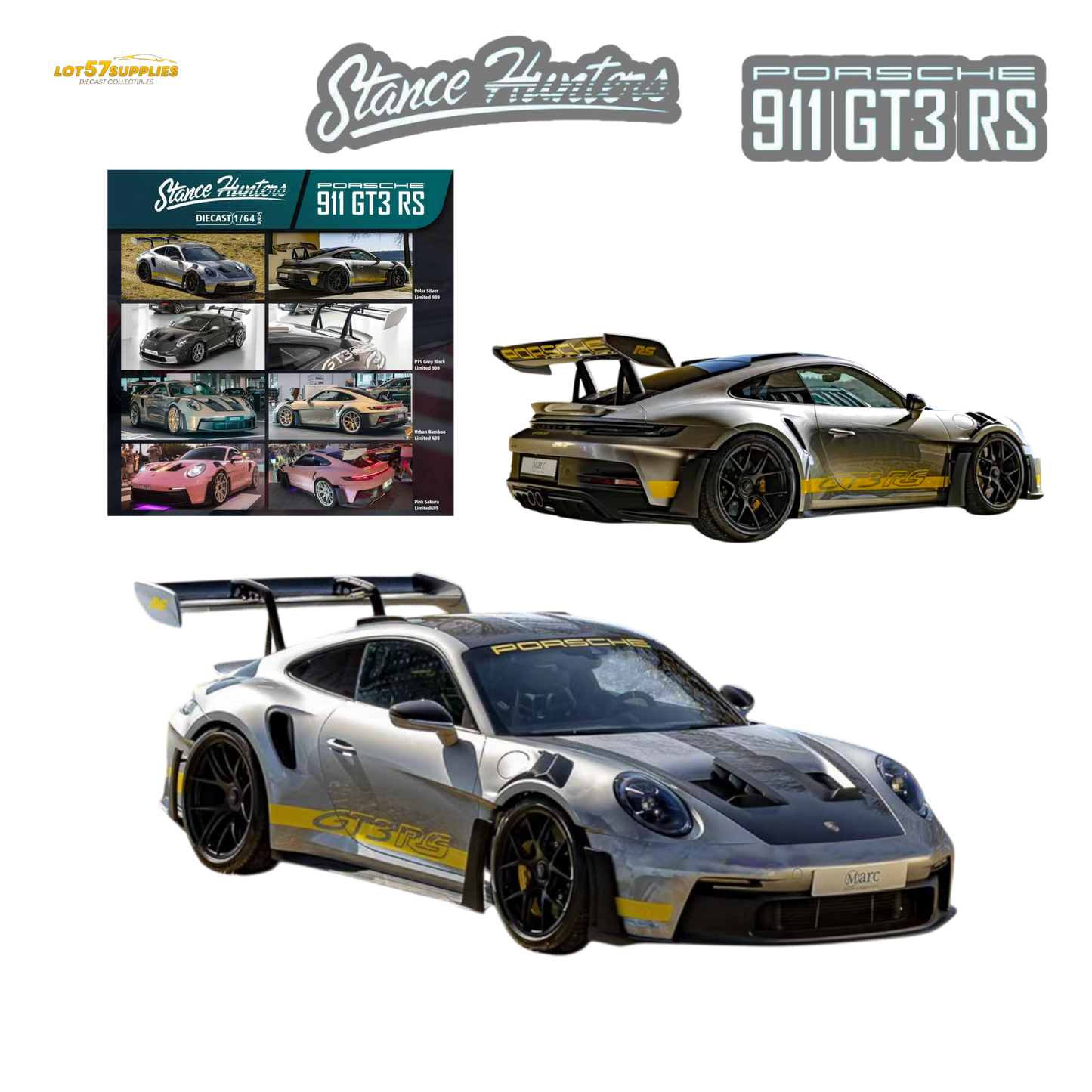 (Pre-Order) Stance Hunters Porsche 911 GT3 RS (992) - Polar Silver 1:64