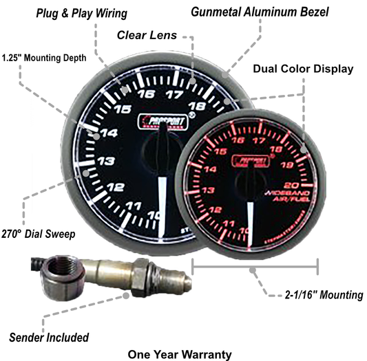 2-1/16" Wideband Premium White Pointer Clear Lens Air Fuel Ratio kit-Amber/White