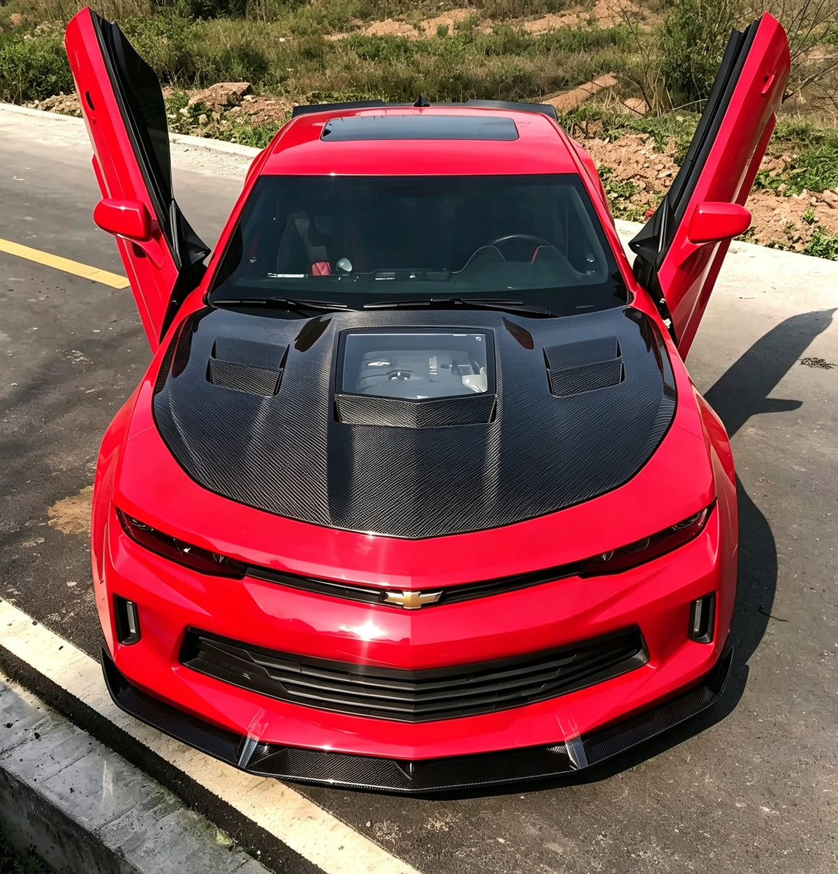 Dry Carbon Fiber Hood With Transparent Glass Window for Chevrolet Camaro
