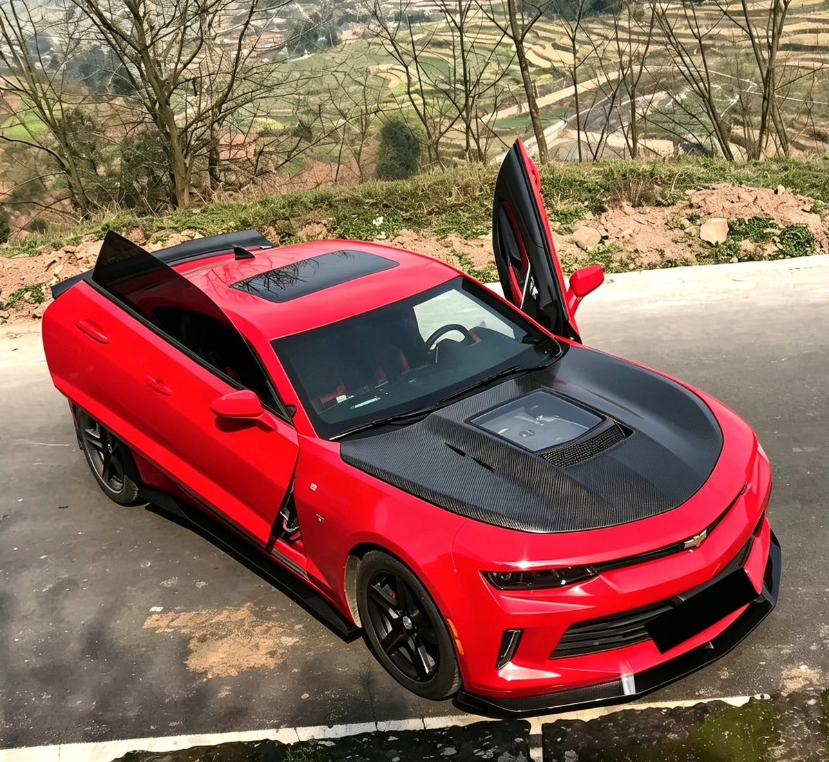 Dry Carbon Fiber Hood With Transparent Glass Window for Chevrolet Camaro