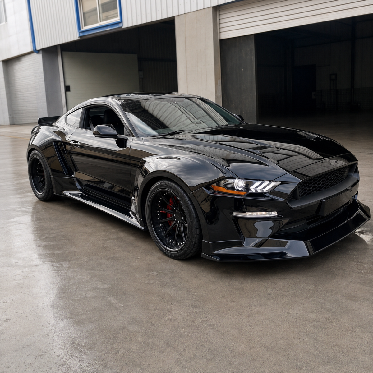 Fiberglass Wide Body Kit for Ford Mustang Front Lip Side Skirts Fender Flares