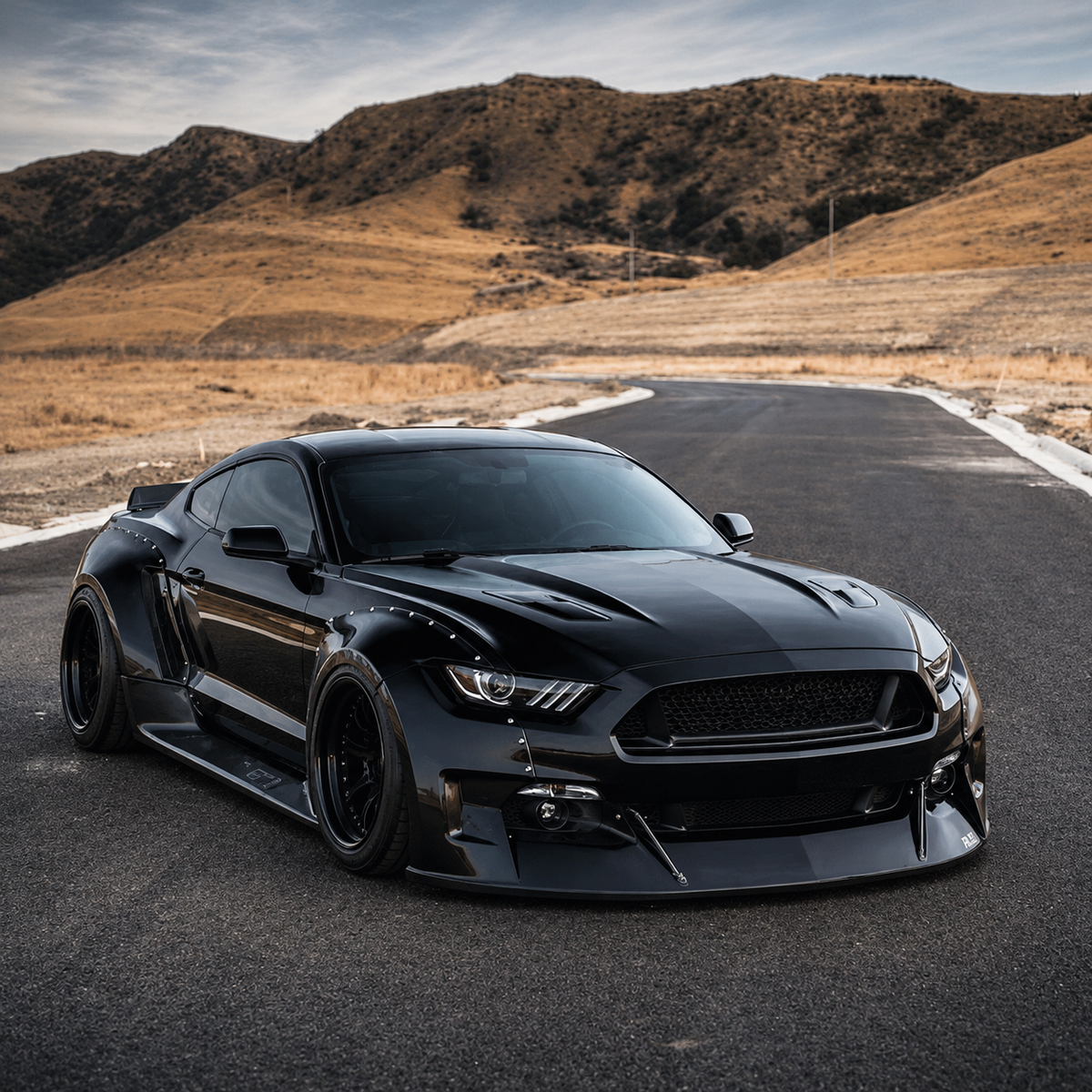 Fiberglass Wide Body Kit for Ford Mustang Front Lip Side Skirts Fender Flares