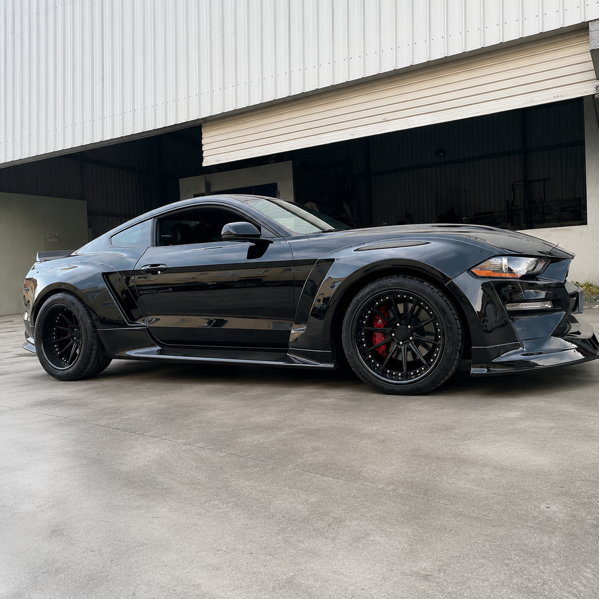 Fiberglass Wide Body Kit for Ford Mustang Front Lip Side Skirts Fender Flares