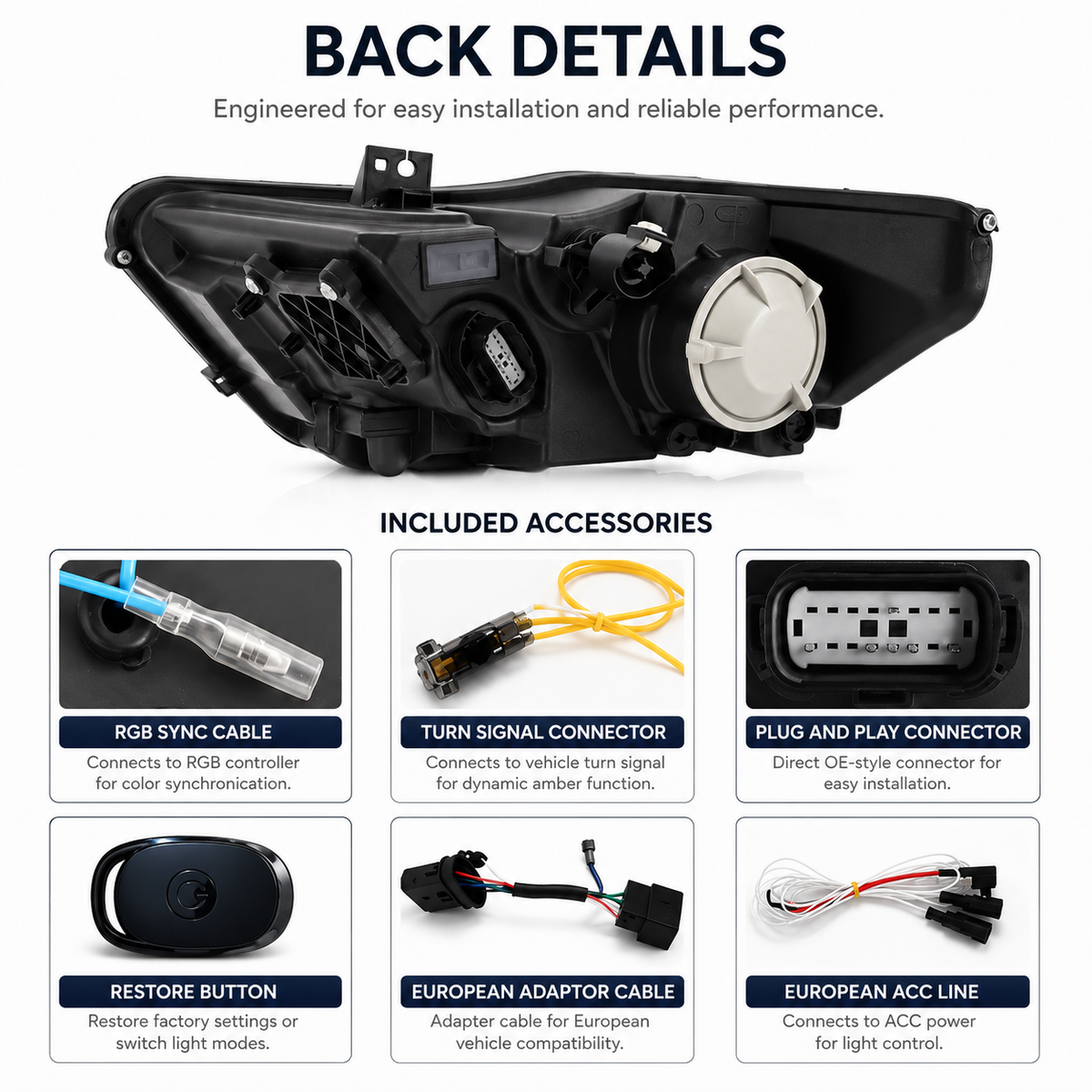 RGB DRL LED Headlight Set for Ford Mustang