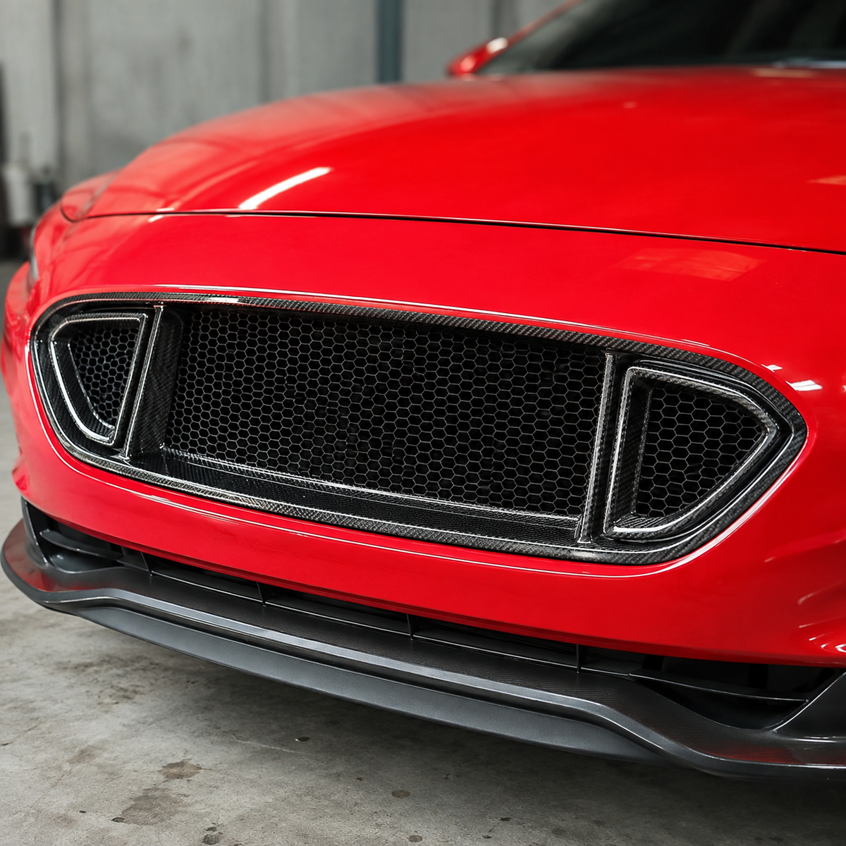R Style Carbon Fiber Front Bumper Grille Cover for Ford Mustang