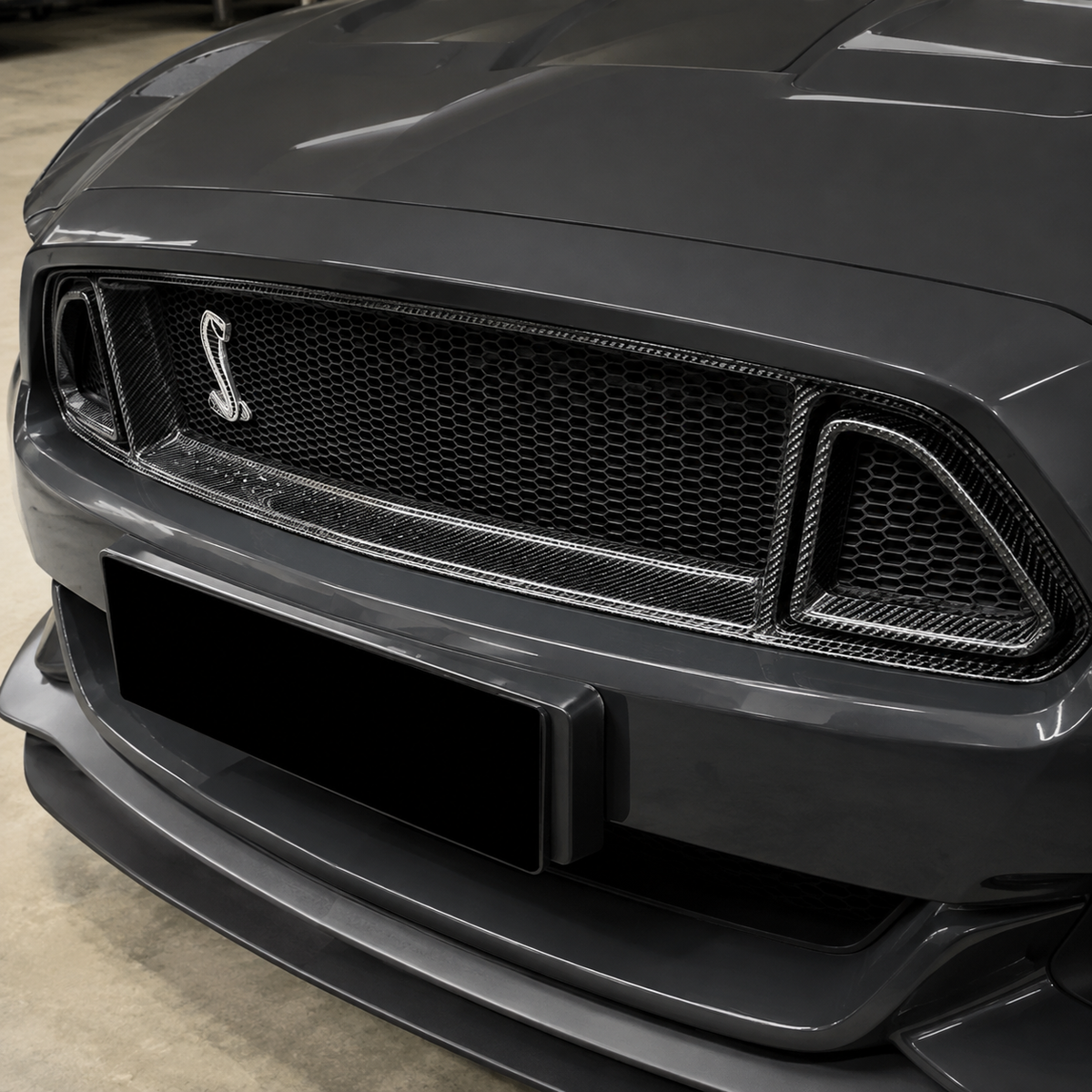 R Style Carbon Fiber Front Bumper Grille Cover for Ford Mustang