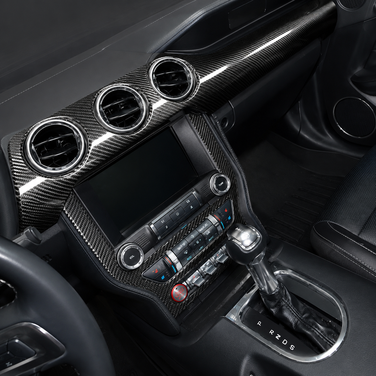 Dry Carbon Fiber Dashboard Center Trim Cover For Ford Mustang