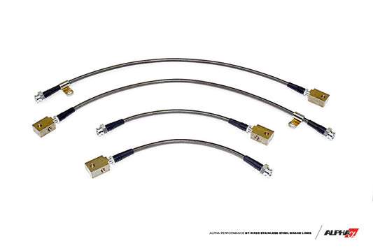 AMS Performance 2009+ Nissan GT-R R35 Alpha Short Route Style Stainless Steel Brake Lines ALP.07.01.0001-2