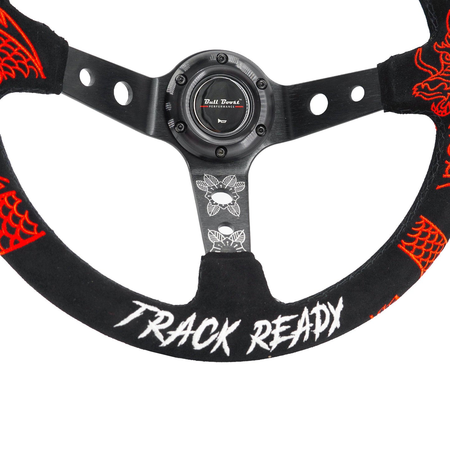 Track Ready Universal 350mm 3" Deep Dish 6-Bolt Steering Wheel Red Suede Alcantara