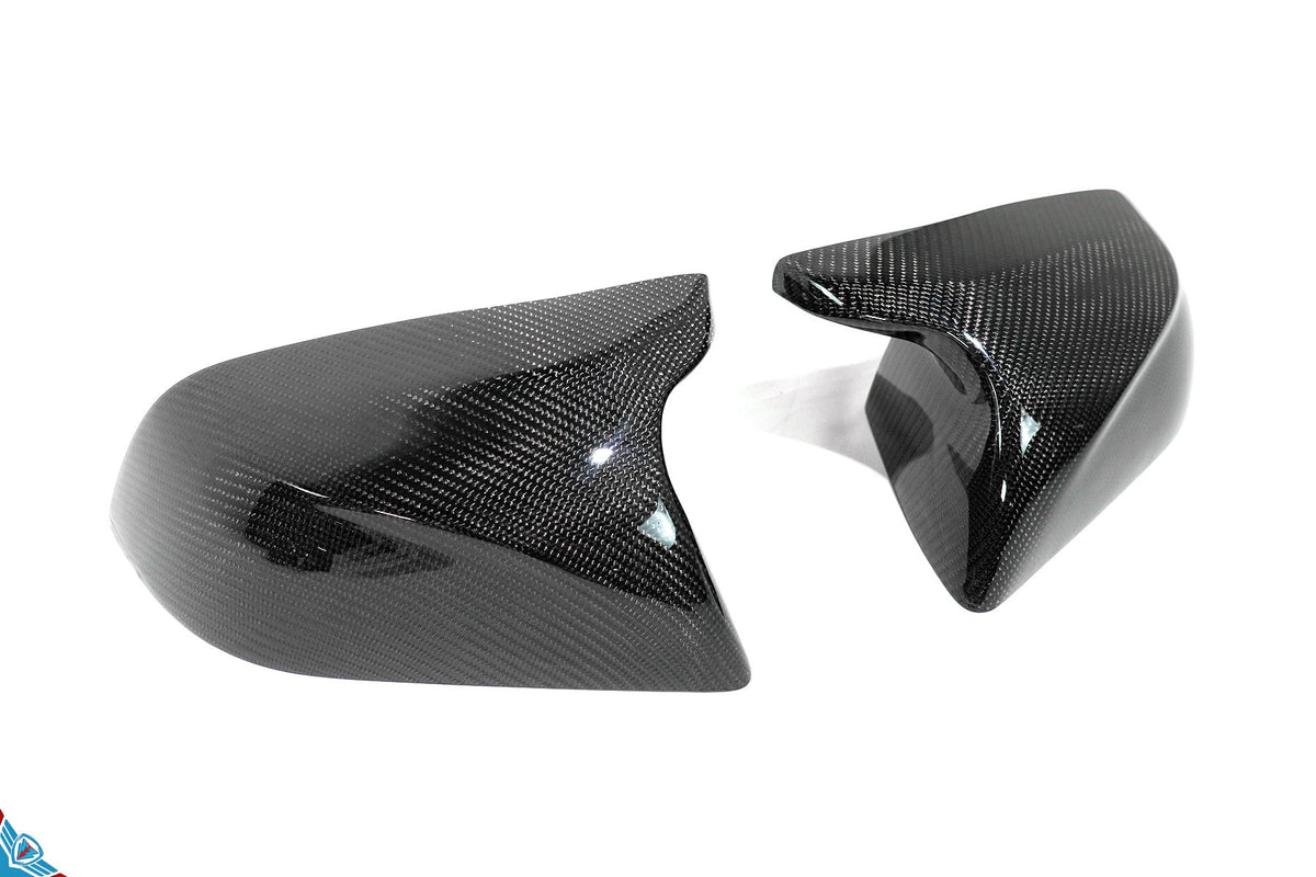 Tesla Model 3 Full Replacement Carbon Fiber Bull Horn Mirror Covers [Various Finishes] | FYBR Aerodynamics