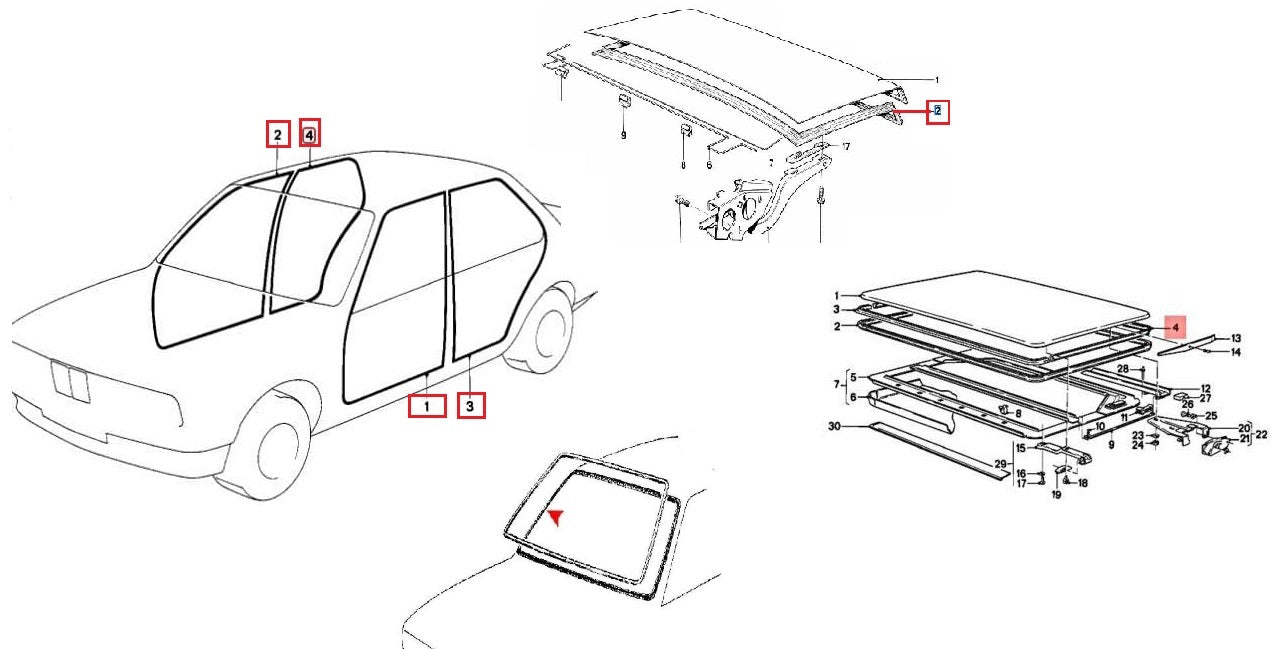 For BMW E30 Sedan 4 Door Weatherstrip Sunroof Trunk Rubber Window Seal 7 pcs