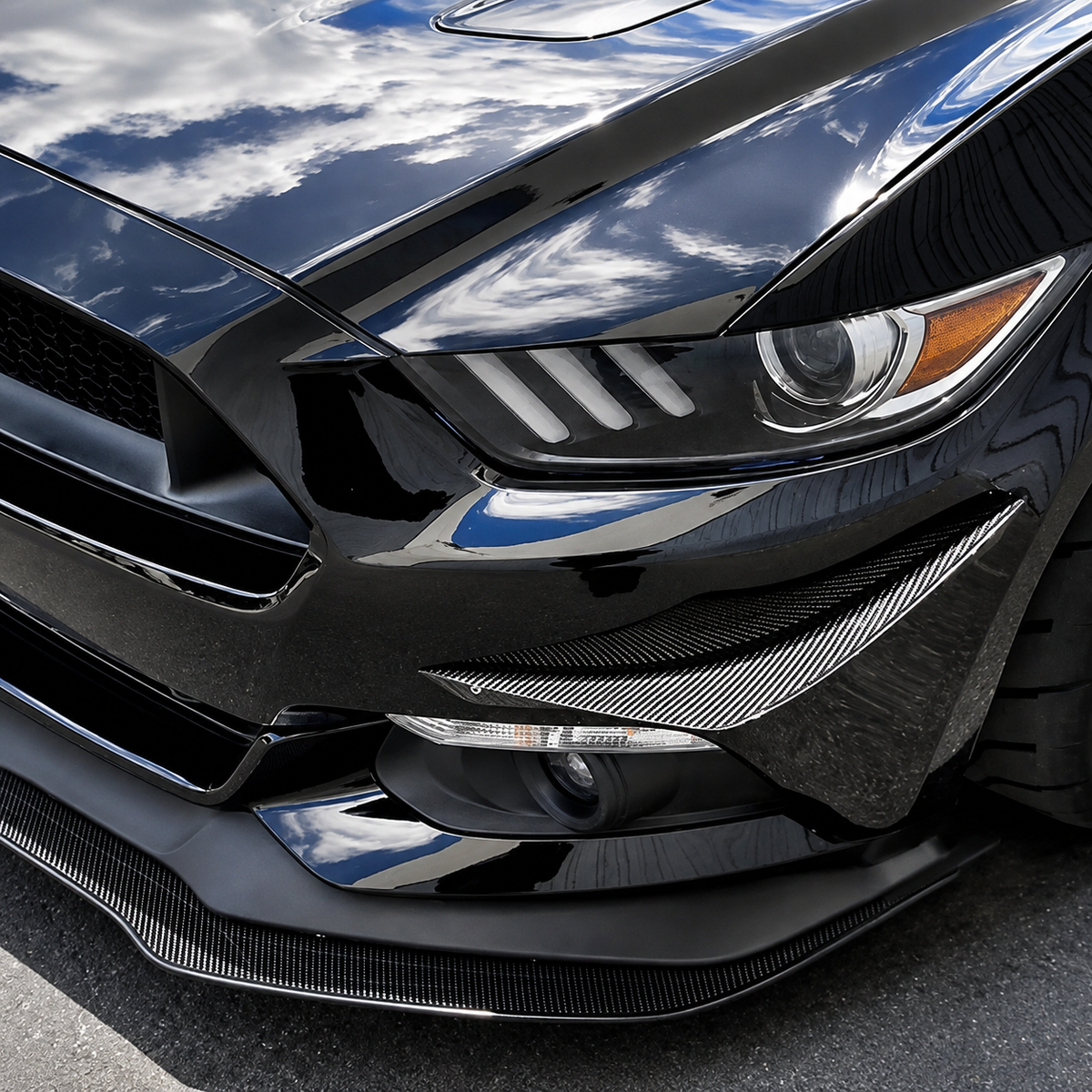 Dry Carbon Fiber Front Bumper Canards for Ford Mustang