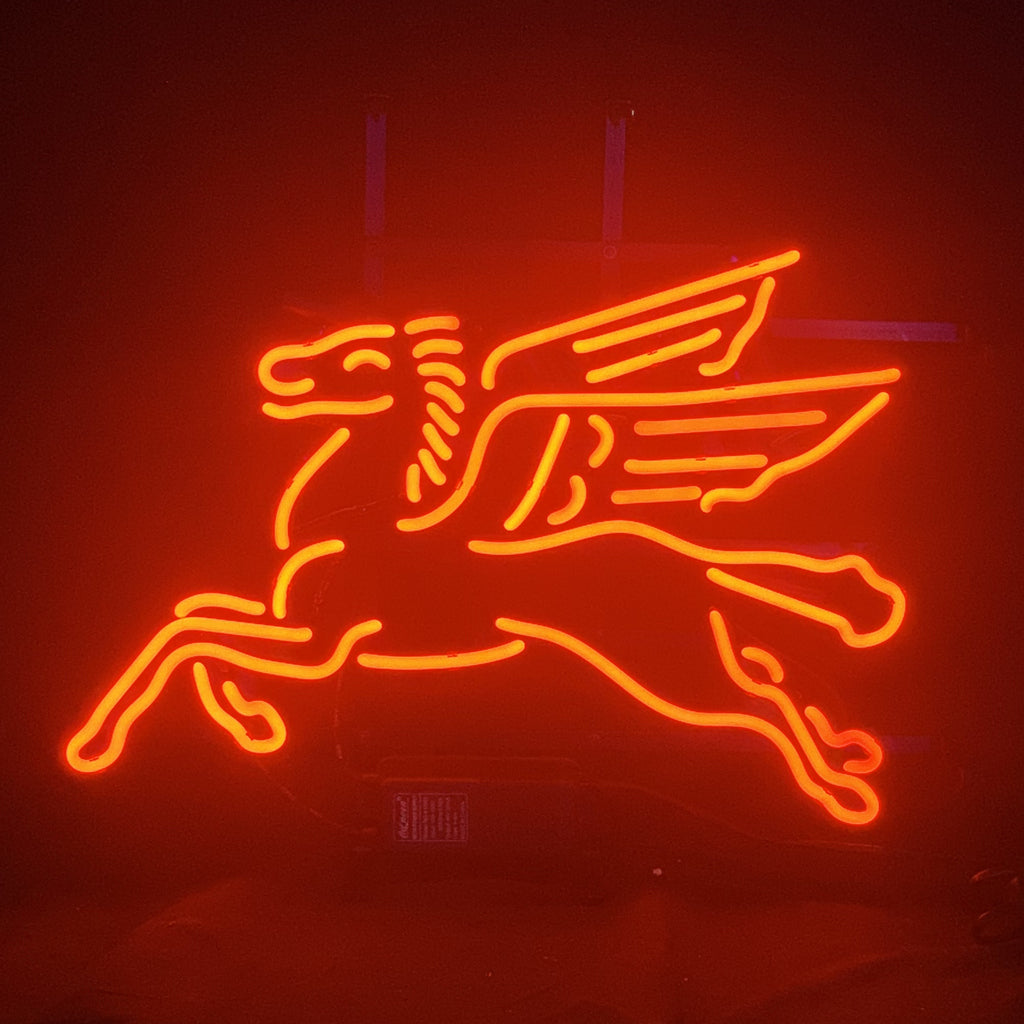 Mobilgas Flying Horse Red Neon Sign Light Glass