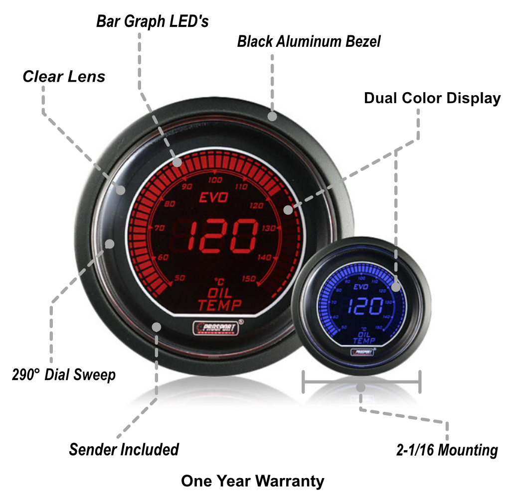 2-1/16" Evo Electrical Oil Temperature Gauge-Celsius