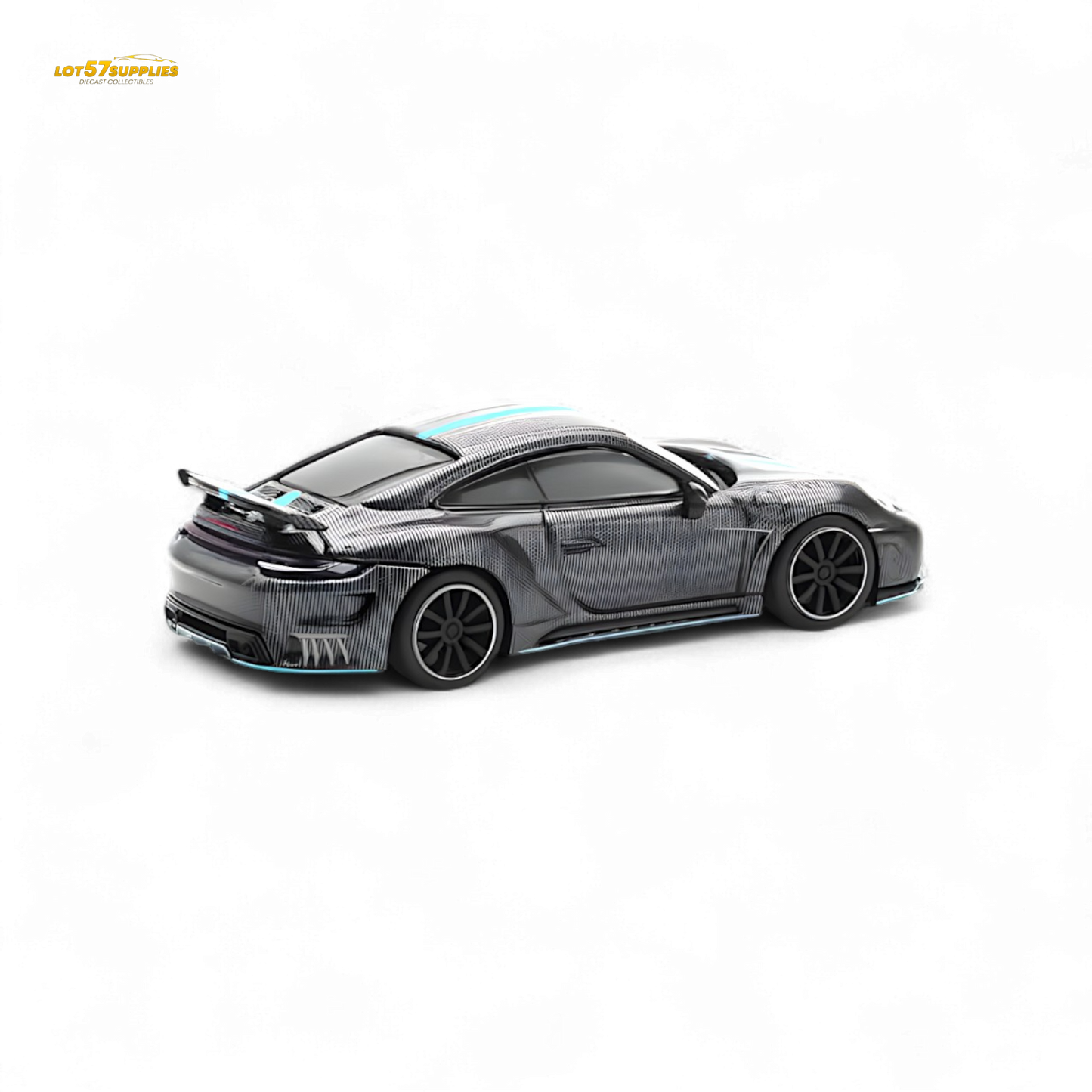 PopRace Porsche 992 Stinger GTR Carbon Edition - Carbon Grey Blue Line 1:64