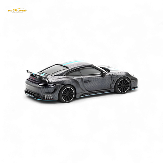 PopRace Porsche 992 Stinger GTR Carbon Edition - Carbon Grey Blue Line 1:64