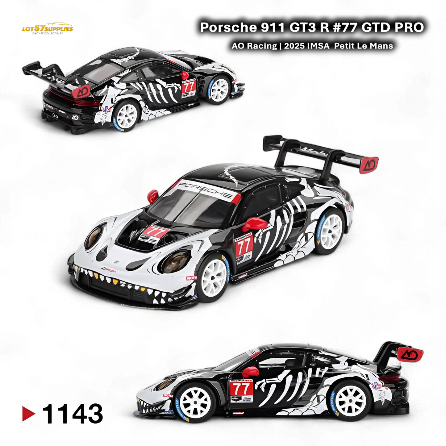 (Pre-Order) MiniGT Porsche 911 GT3 R - #77 AQ Racing 2025 IMSA Petit Le Mans Skeleton - 1:64