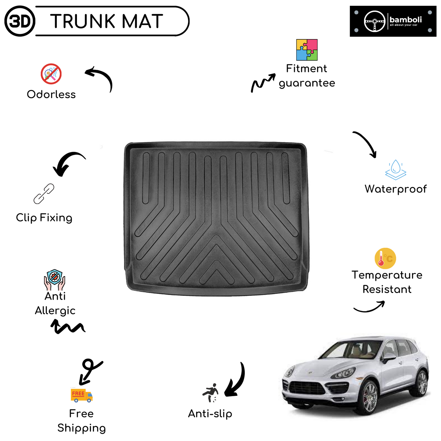 Vehicle Specific Rubber Trunk Mat Cargo Liner for Porsche Cayenne 2011 - Up