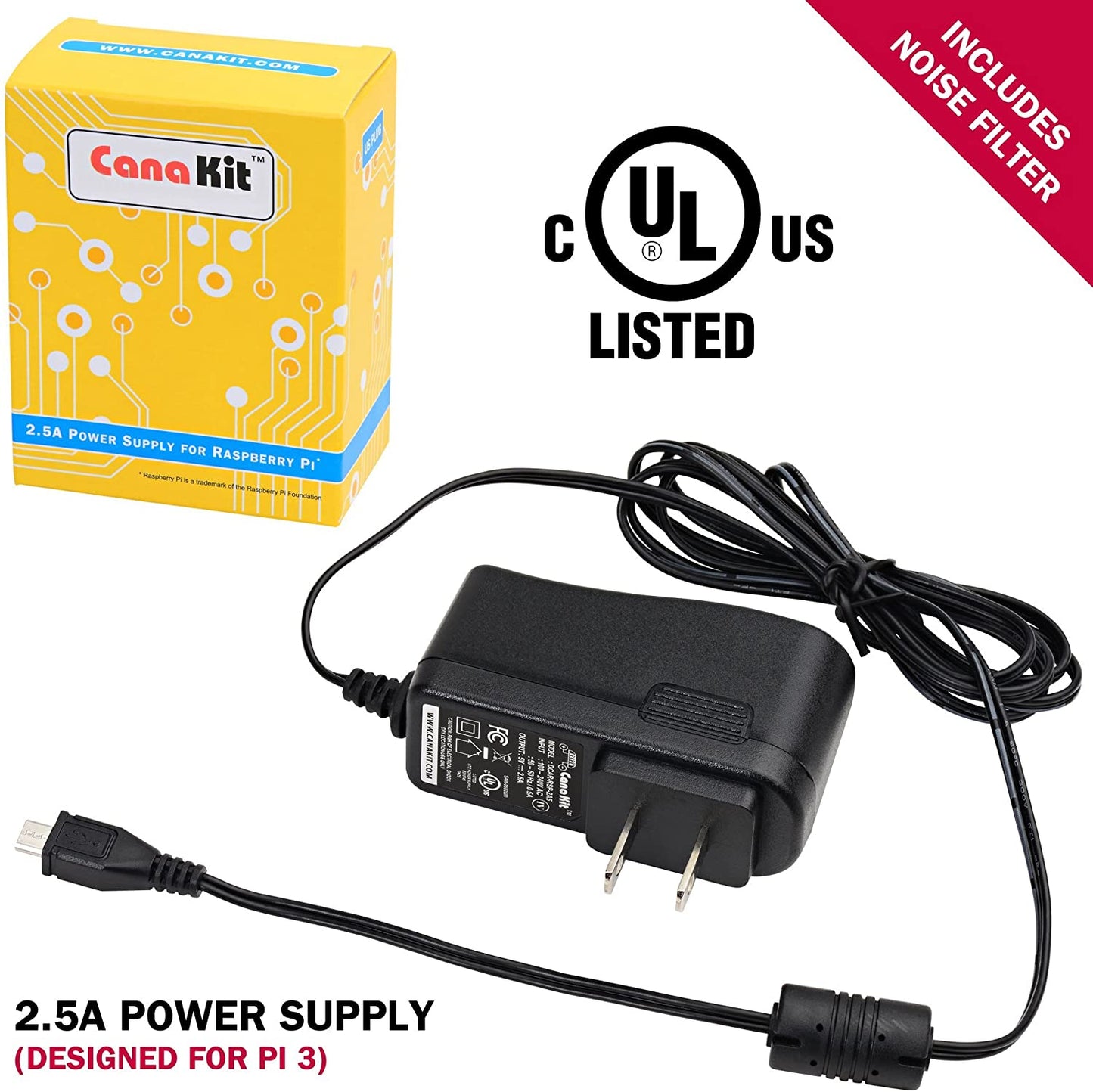 Raspberry Pi Micro-USB Power Adapter (2.5A)