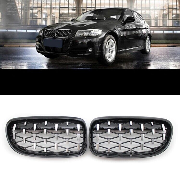 BMW 3 Series E90 Compatible ABS Plastic Front Grills Piano Black Diamond