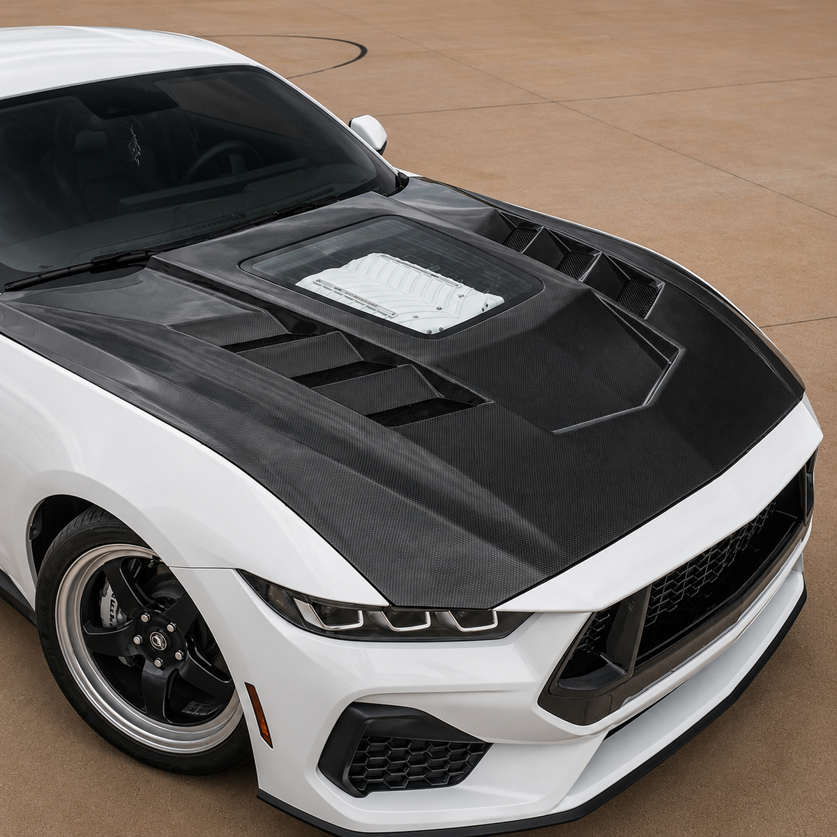 Carbon Fiber Vented Hood with Transparent Window for Ford Mustang S650