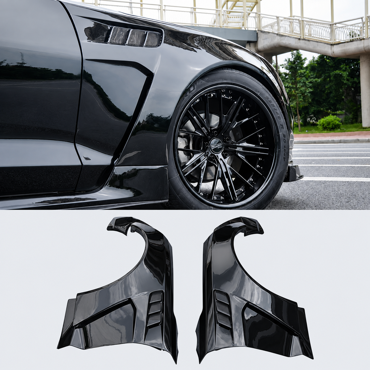 Bumblebee Style Fiberglass Wide Body Front Fenders Vented for Chevrolet Camaro