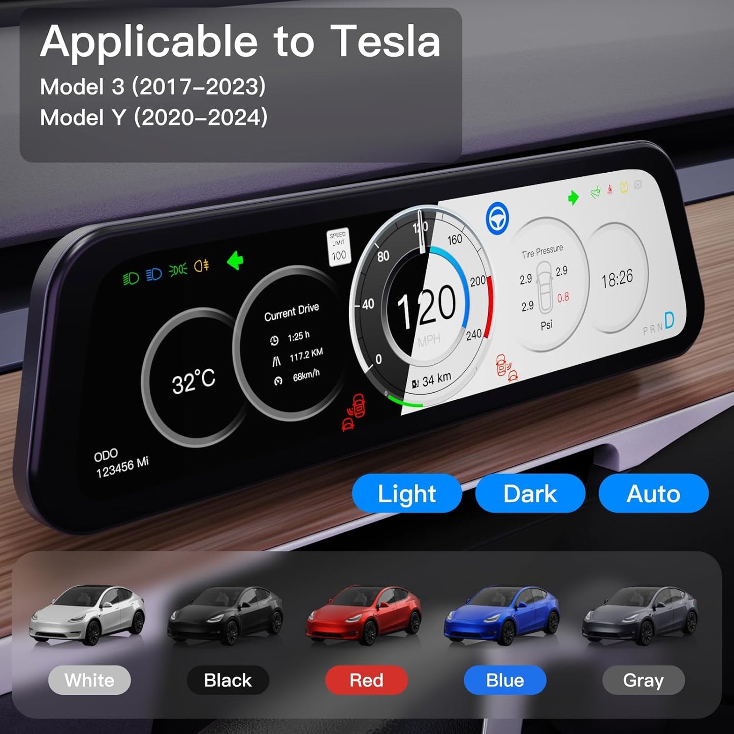 TESERY 9.6 Inch Instrument Cluster Dashboard Display for Model 3 / Y