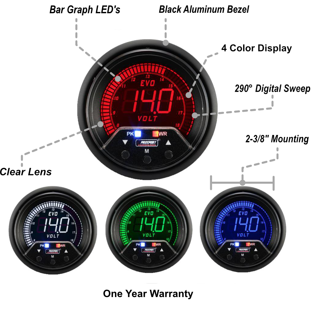 2-3/8" Premium Evo Electrical Volt Gauge